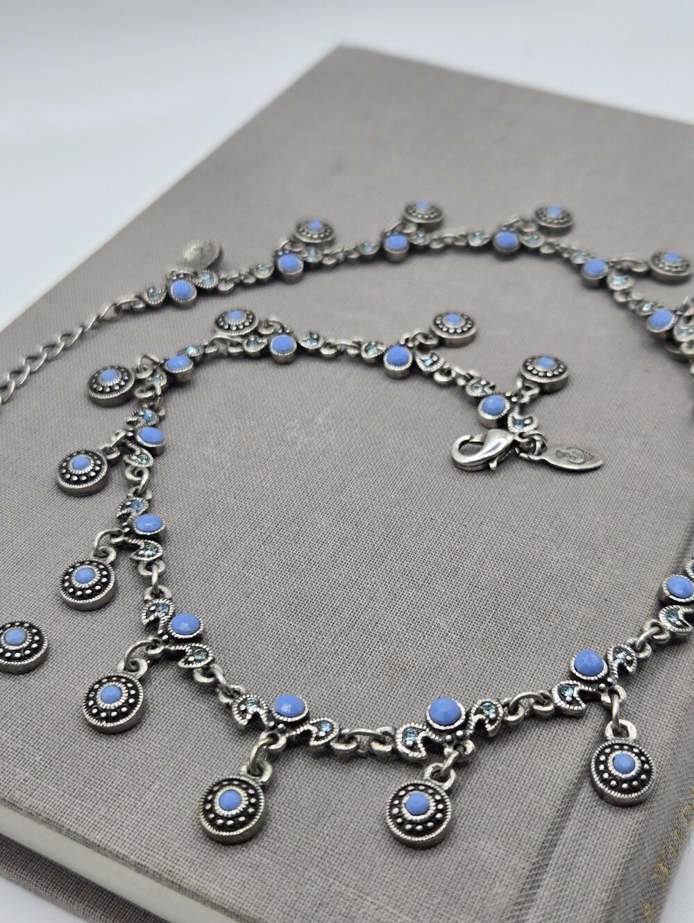 Y2k Silver Blue Stone Western Necklace Southwestern 90s Boho Dainty Medallion